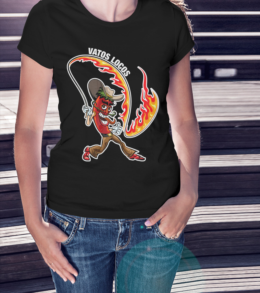 Vatos Locos Spicy Fire Rope Mexico Chili Pepper Cowboy T-Shirt