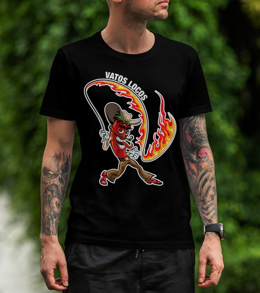 Vatos Locos Spicy Fire Rope Mexico Chili Pepper Cowboy T-Shirt