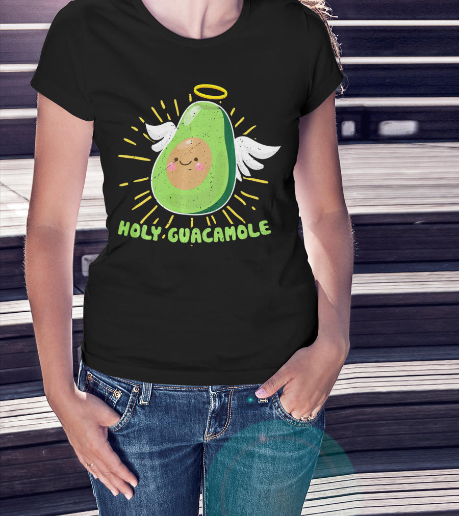 Holy Guacamole Avocado Lover Funny Veget Angel Wings Halo T-Shirt