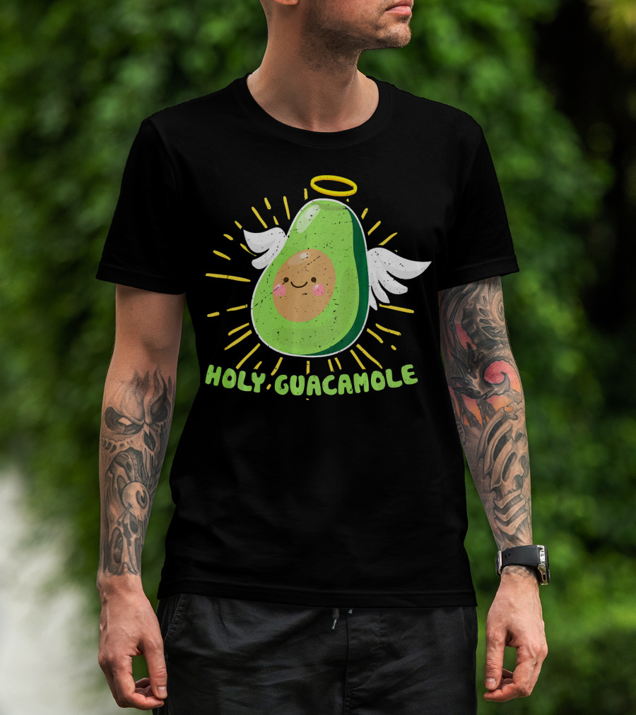 Holy Guacamole Avocado Lover Funny Veget Angel Wings Halo T-Shirt
