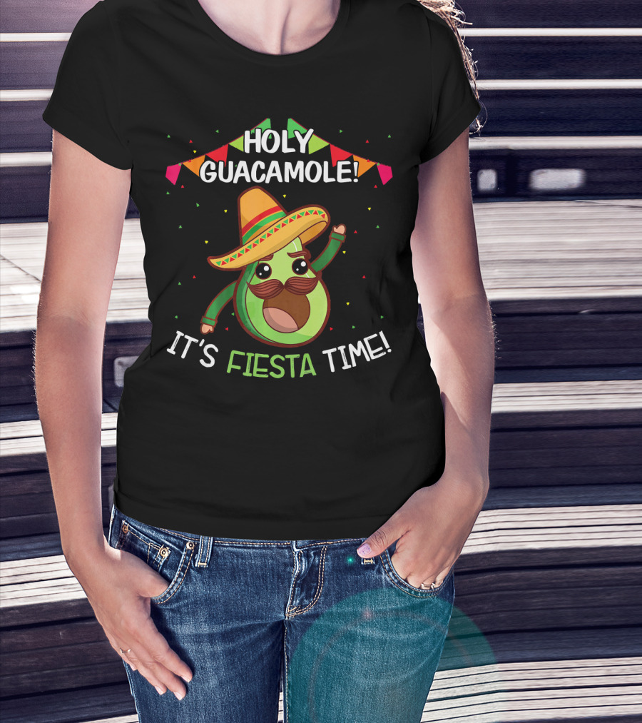 Holy Guacamole It's Fiesta Time Mexican Avocado Sombrero Celebrations T-Shirt