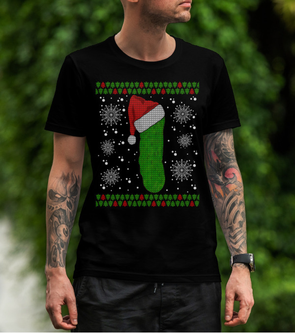Christmas Pickle With Santa Hat Ugly Long Sleeve T-Shirt