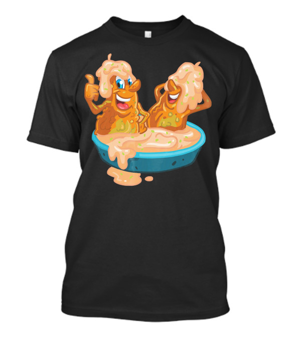 Fried Pickles Funny Trendy Cartoon Dipping Pool Party T-Shirt
