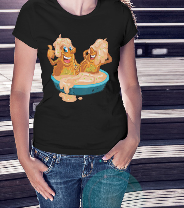 Fried Pickles Funny Trendy Cartoon Dipping Pool Party T-Shirt