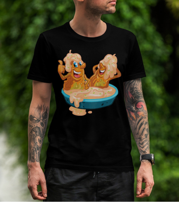Fried Pickles Funny Trendy Cartoon Dipping Pool Party T-Shirt