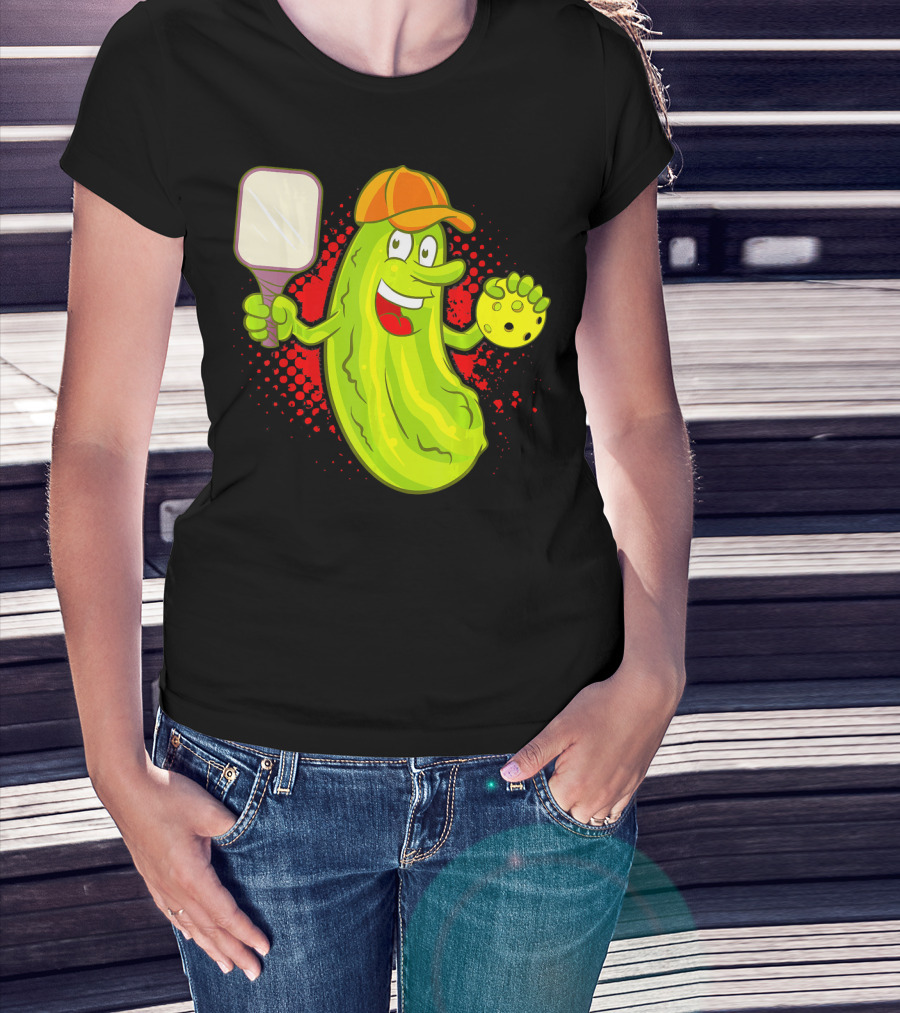 Pickleball Pickle Funny Humor With Paddle And Ball T-Shirt