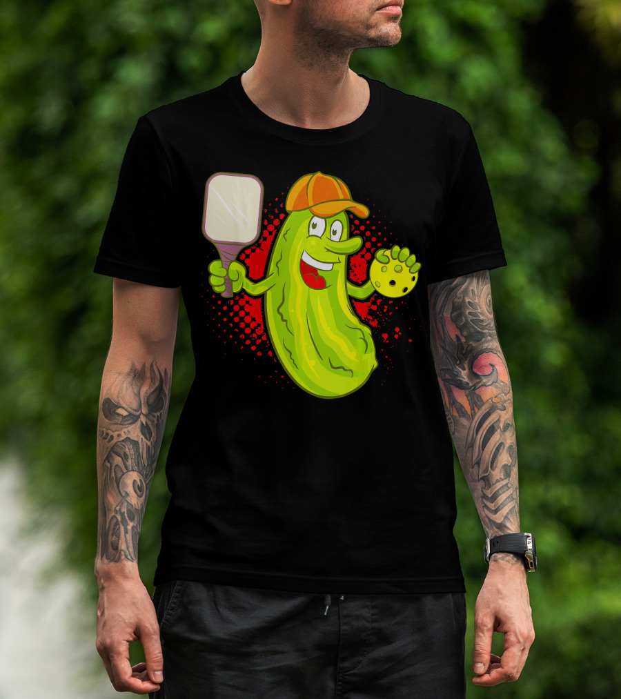 Pickleball Pickle Funny Humor With Paddle And Ball T-Shirt