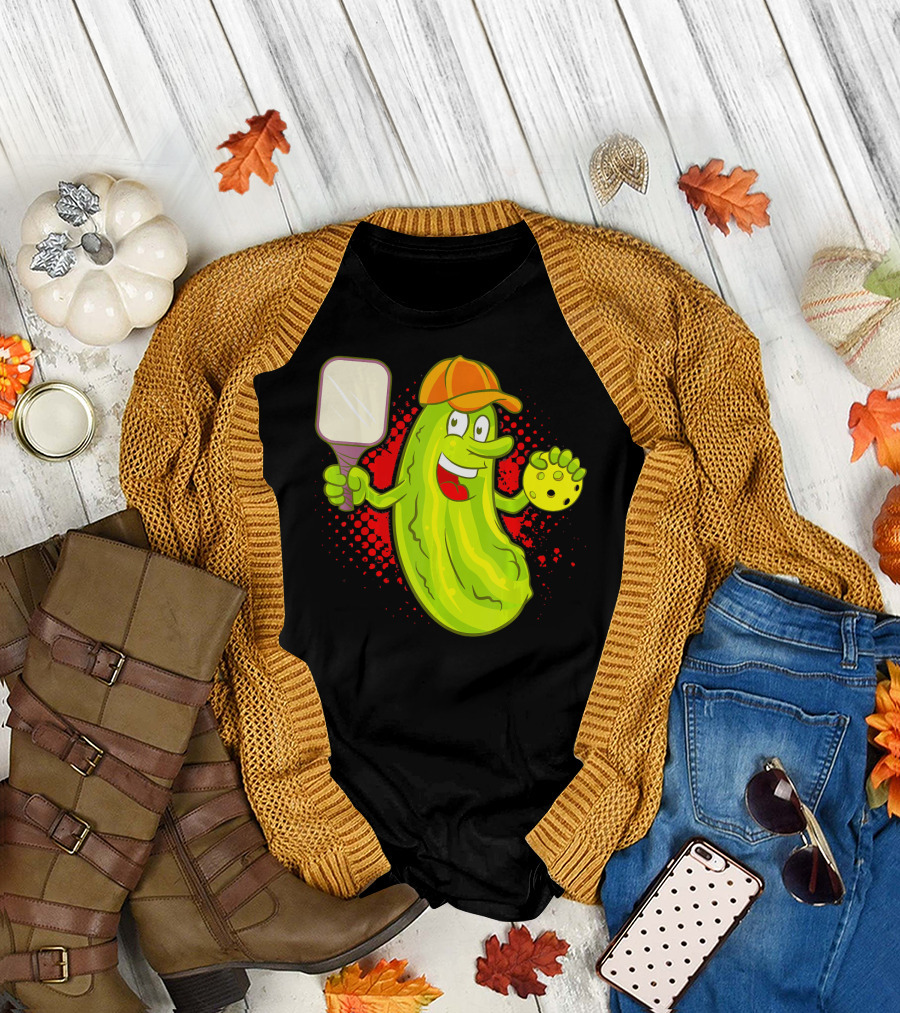 Pickleball Pickle Funny Humor with Paddle and Ball T-Shirt