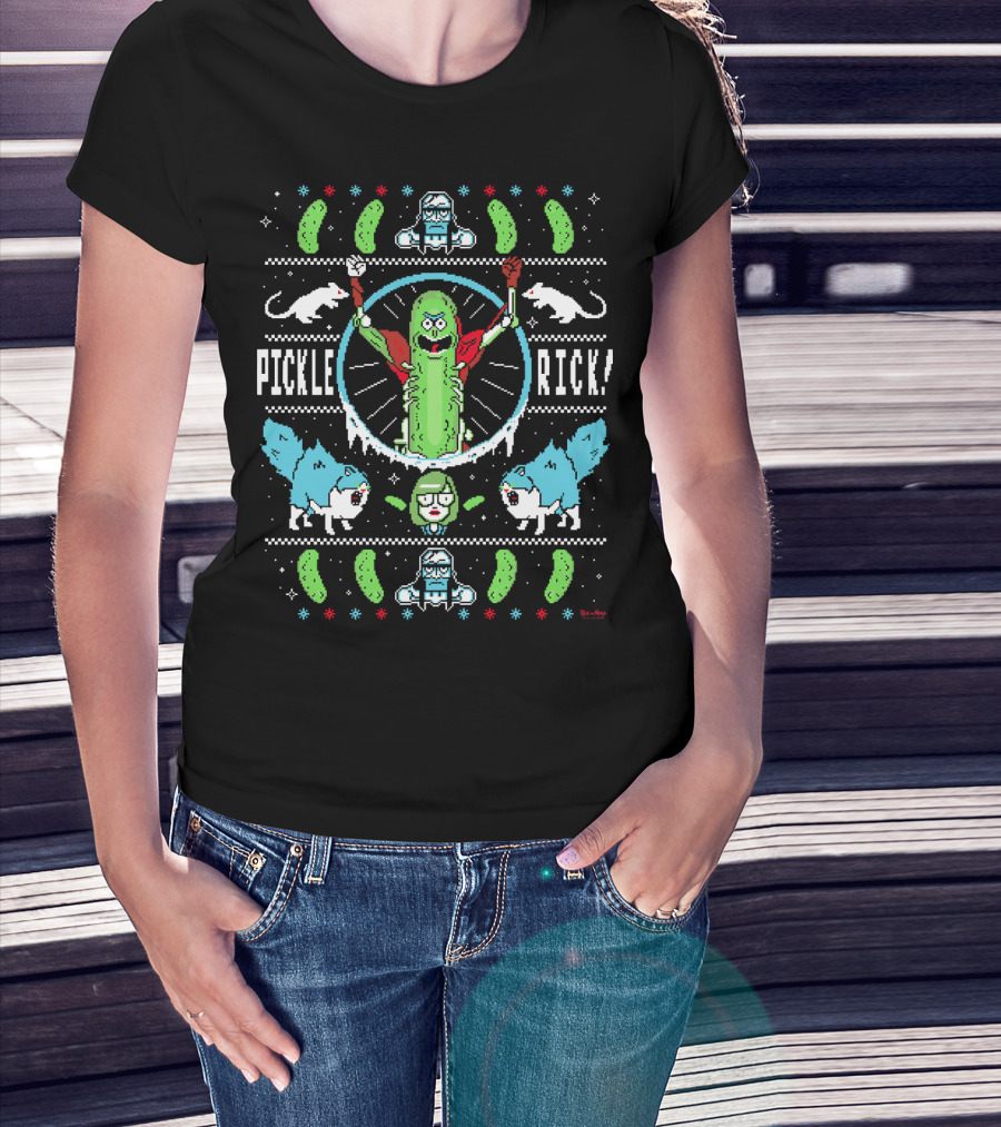 Pickle Rick Merry Christmas Ugly Sweater Style Rick And Morty T-Shirt