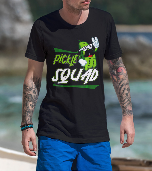 Pickle Squad Great Pickles Lover Retro Cool Mustache Rocker T-Shirt