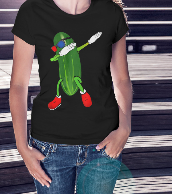 Dancing Cucumber Pickle Lover Dabbing With Sunglasses And Red Shoes T-Shirt