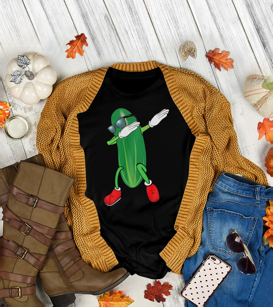 Dabbing Cucumber Pickle with Sunglasses and Red Shoes T-Shirt