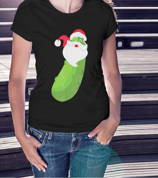 Lucky Pickle Funny Christmas Santa T-Shirt