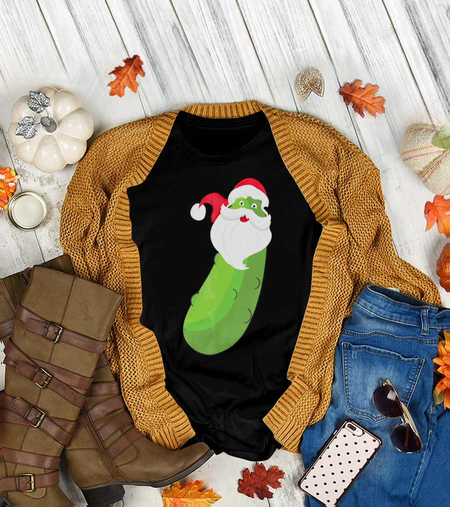 Lucky Pickle Funny Christmas Santa T-Shirt