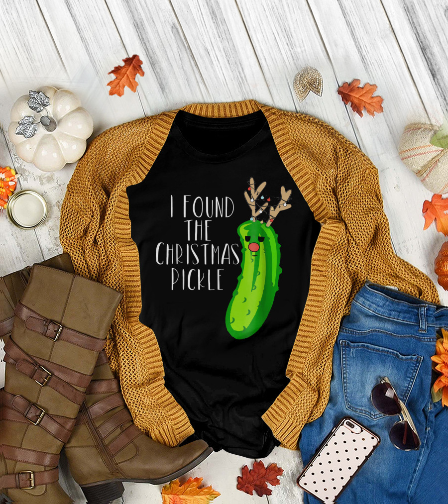 I Found the Christmas Pickle Reindeer Antlers Holiday Humor T-Shirt