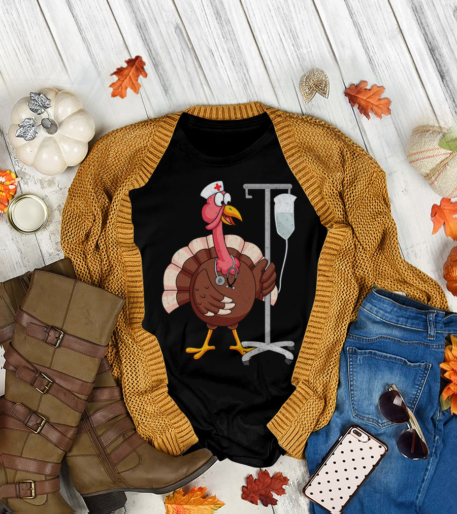Proud Nurse Turkey Funny Nurse with Stethoscope and IV Stand T-Shirt