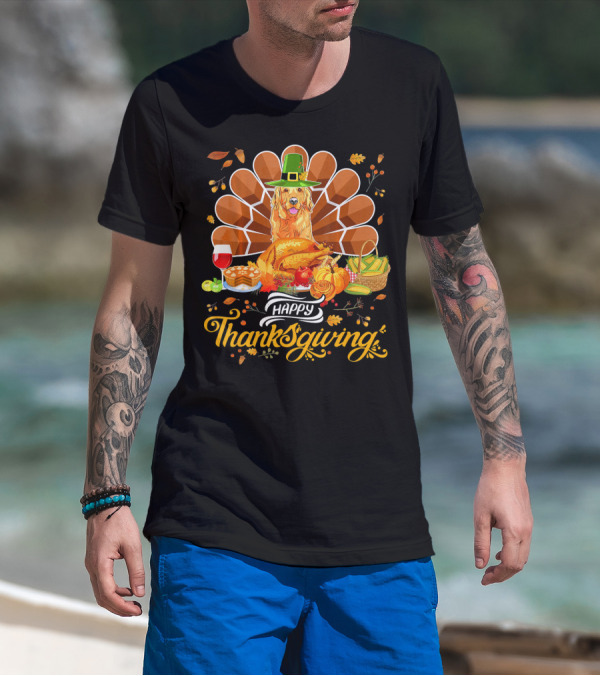 Happy Thanksgiving Golden Retriever Turk Feast T-Shirt