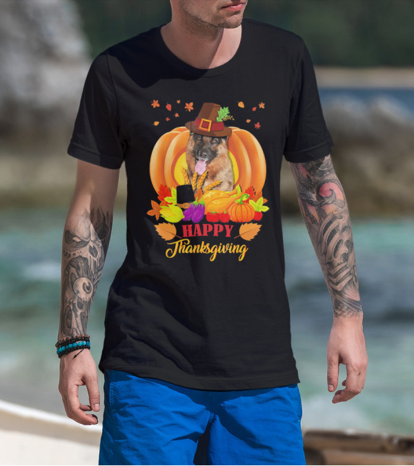 German Shepherd Happy Thanksgiving Pumpkin Harvest Dog T-Shirt