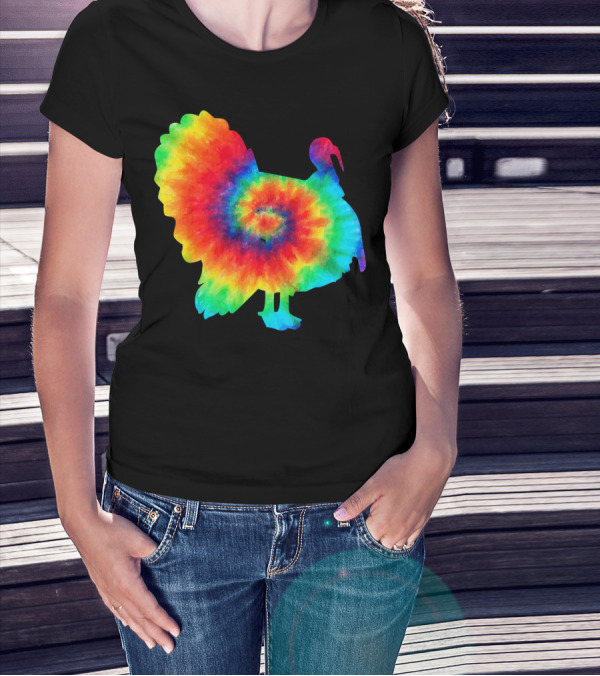 Tie Dye Turkey Thanksgiving Spiral Color Burst T-Shirt