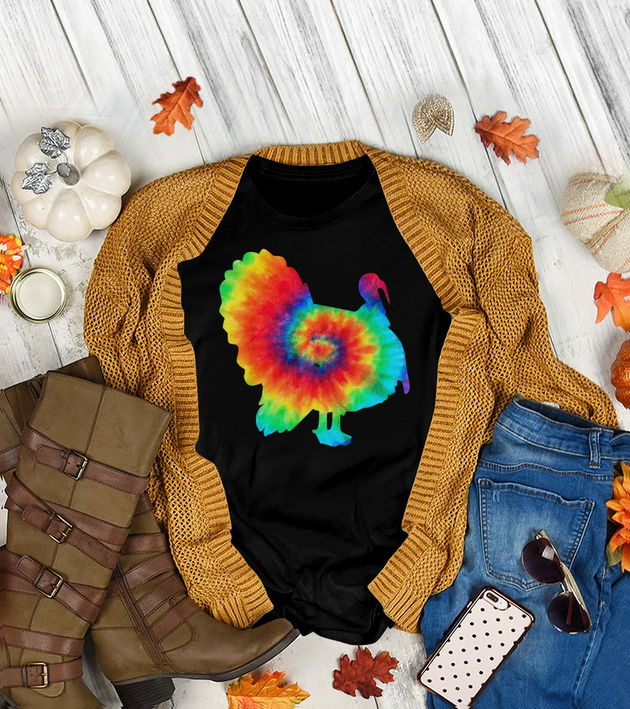 Tie Dye Turkey Thanksgiving Spiral Color Burst T-Shirt