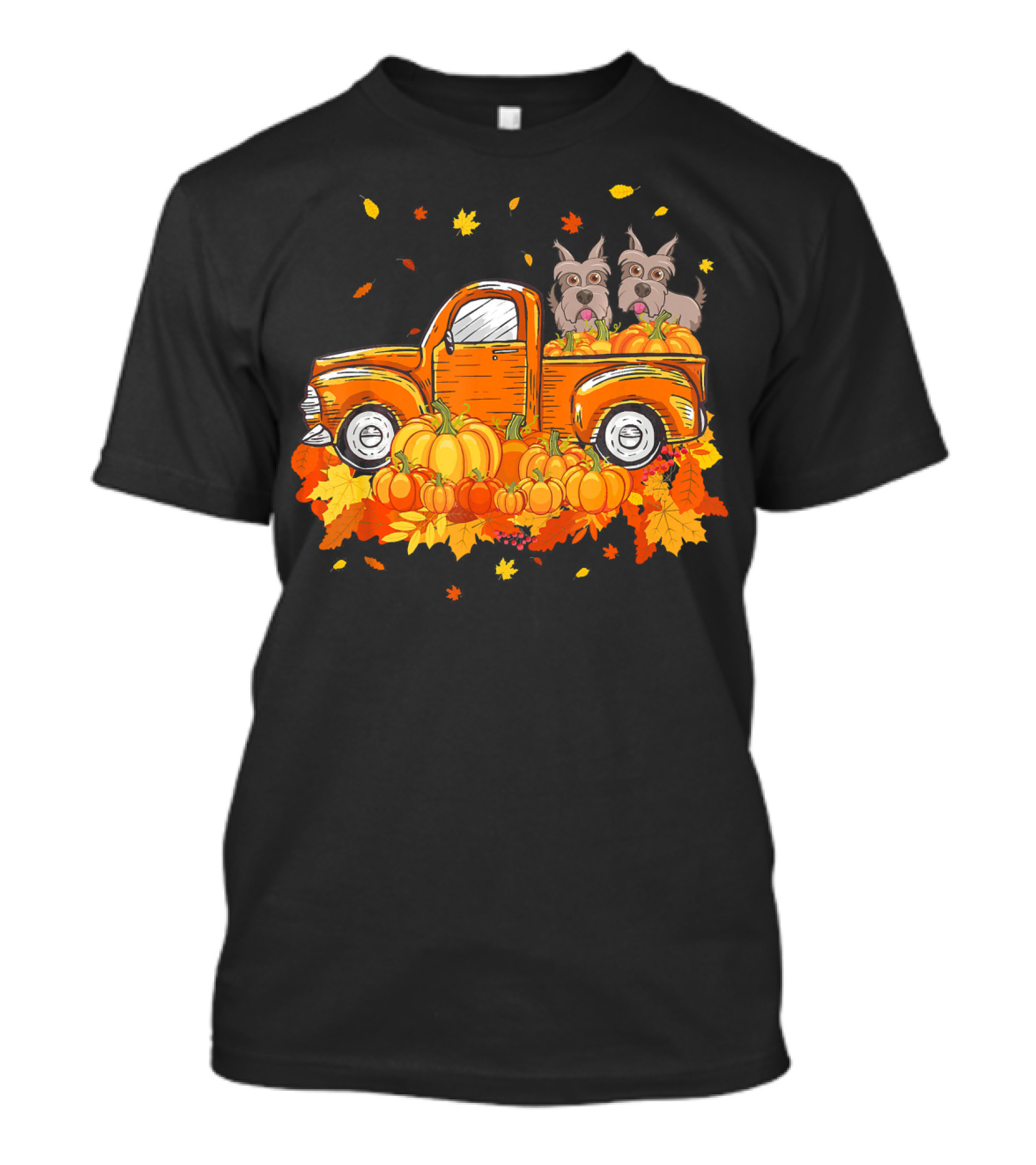 Scottie Dogs In Pumpkin-Filled Truck Surrounded By Autumn Leaves Halloween T-Shirt