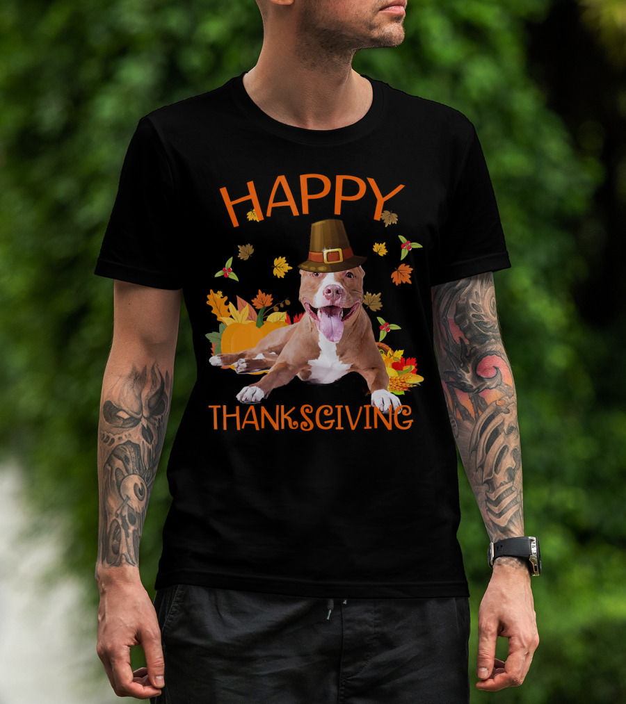 Happy Thanksgiving Pit Bull Turkey Funny Dogs T-Shirt