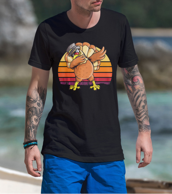 Dabbing Turkey Kids Boys Dab Hat Dance Vintage Sunset T-Shirt