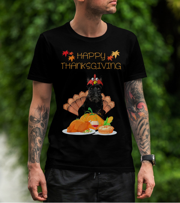 Happy Thanksgiving Day Scottish Terrier Turkey Feast T-Shirt