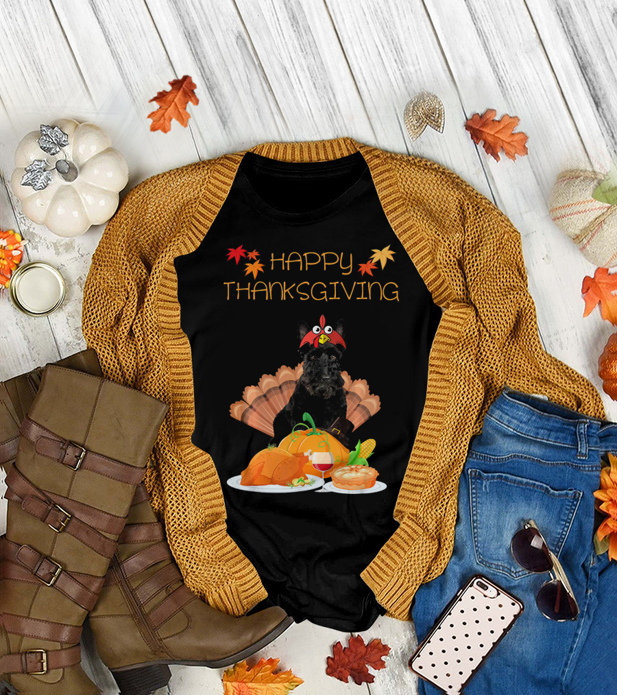 Happy Thanksgiving Day Scottish Terrier Turkey Feast T-Shirt
