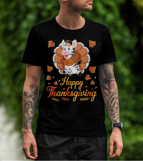 Happy Thanksgiving Cute Turkey Zebra T-Shirt