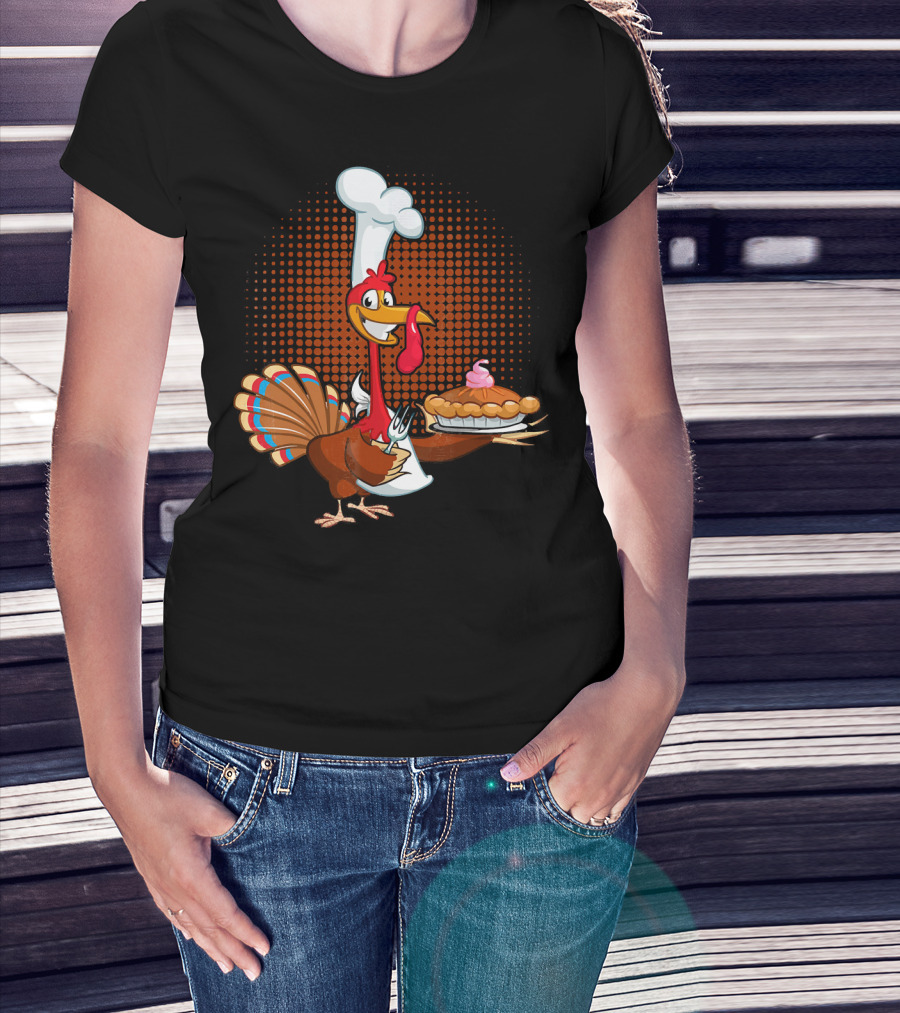 Turkey Chef Holding Pumpkin Pie T-Shirt