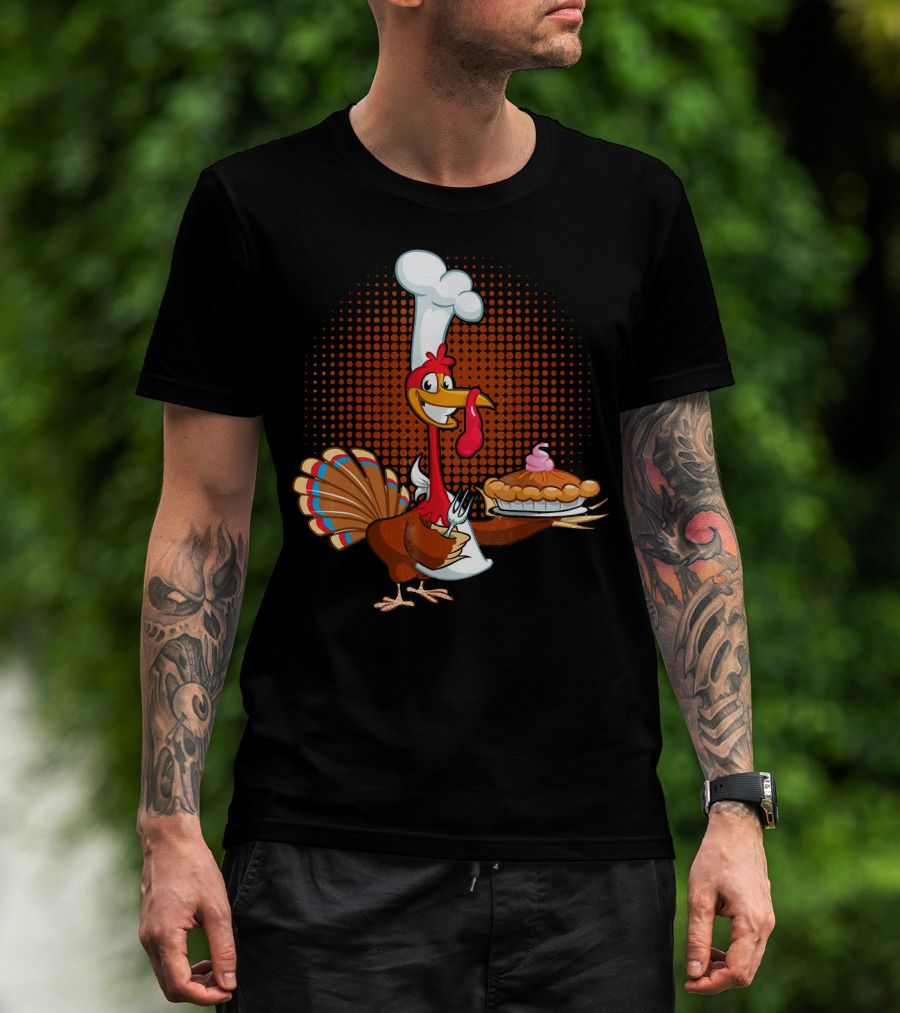 Turkey Chef Holding Pumpkin Pie T-Shirt
