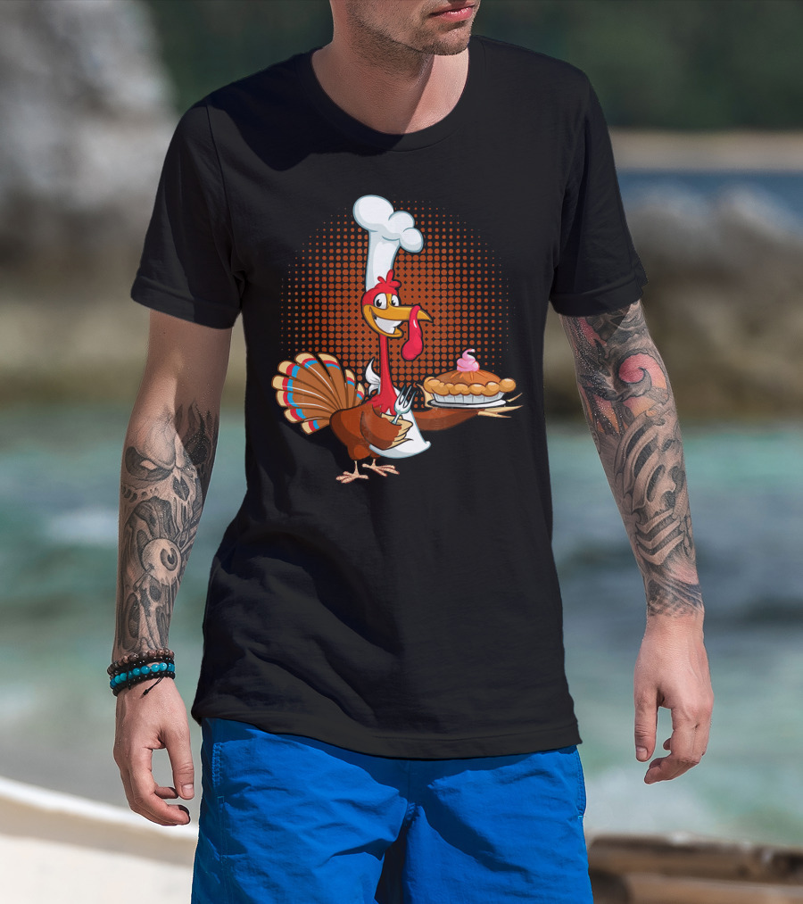 Turkey Chef Holding Pumpkin Pie T-Shirt