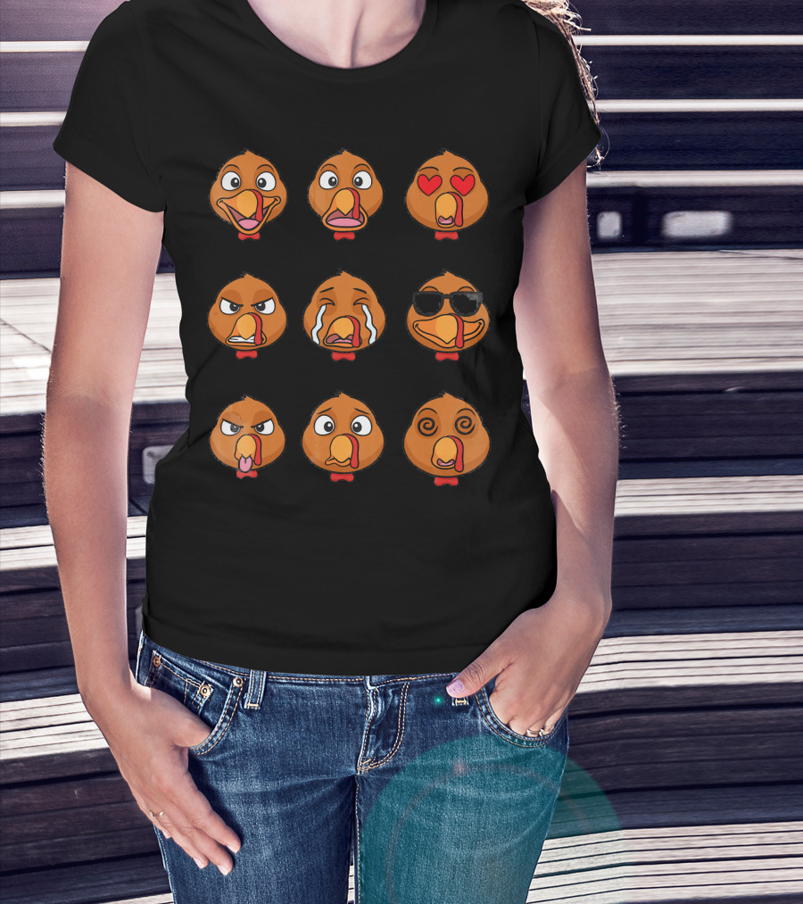 Funny Turkey Emoji Faces Expressions T-Shirt