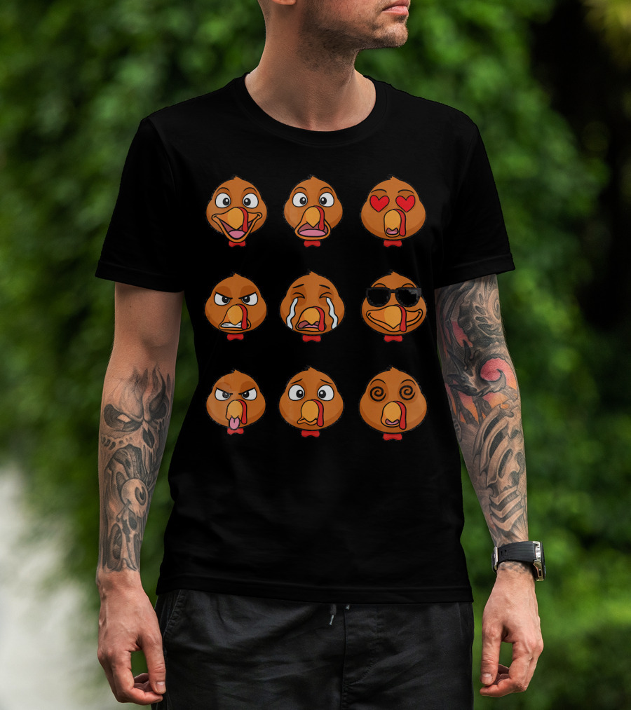 Funny Turkey Emoji Faces Expressions T-Shirt