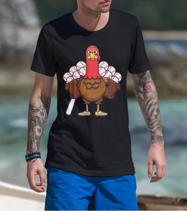 Gobble Turkey Baseball Player Thanksgiving Batter T-Shirt