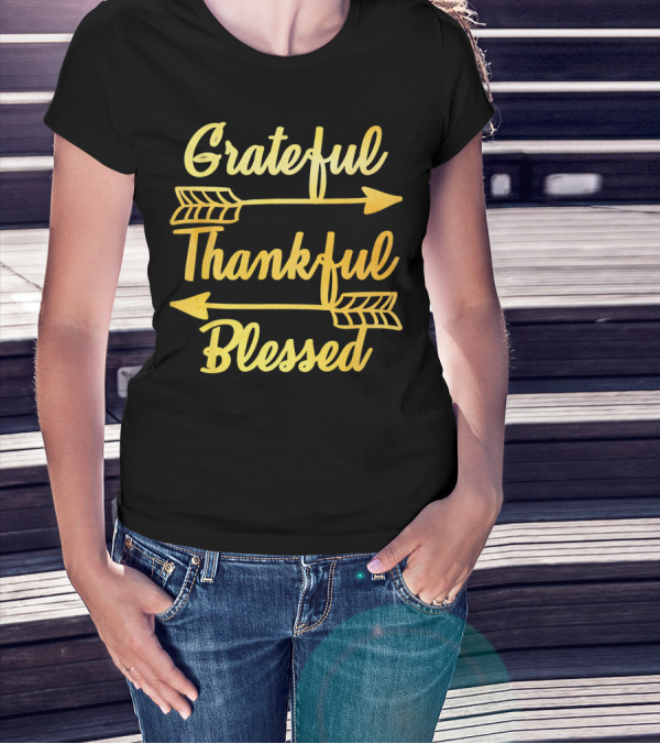 Grateful Thankful Blessed Arrows Typography T-Shirt