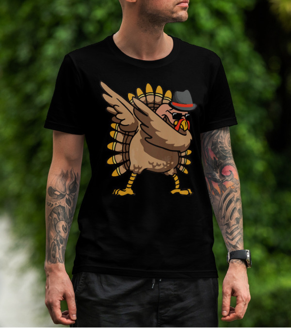 Dabbing Turkey With Hat Funny Thanksgiving Day T-Shirt