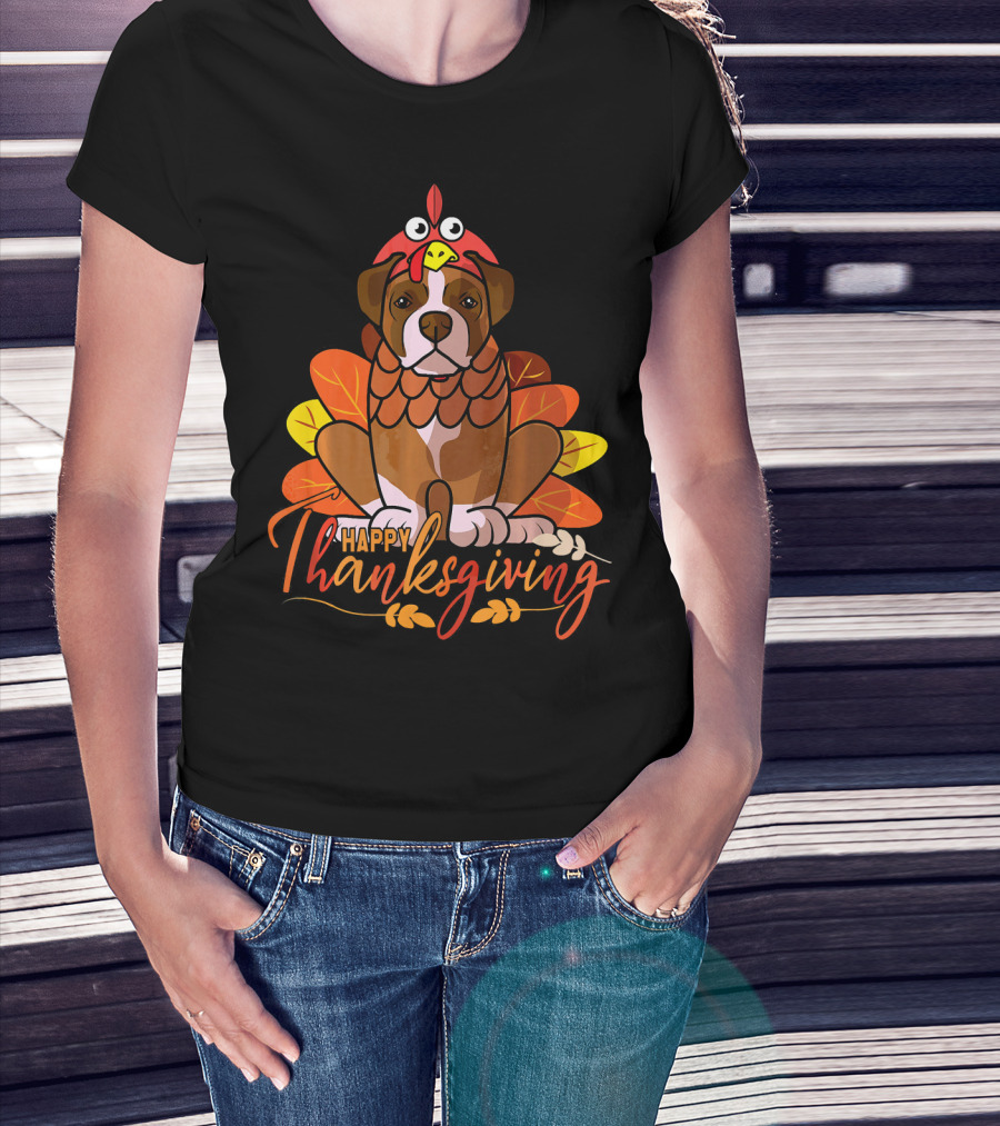 Happy Thanksgiving Boxer Dog Turkey Costume T-Shirt
