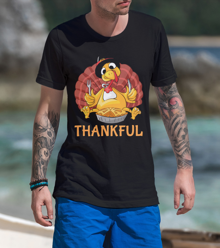 Thankful Turkey With Pie And Pilgrim Hat T-Shirt