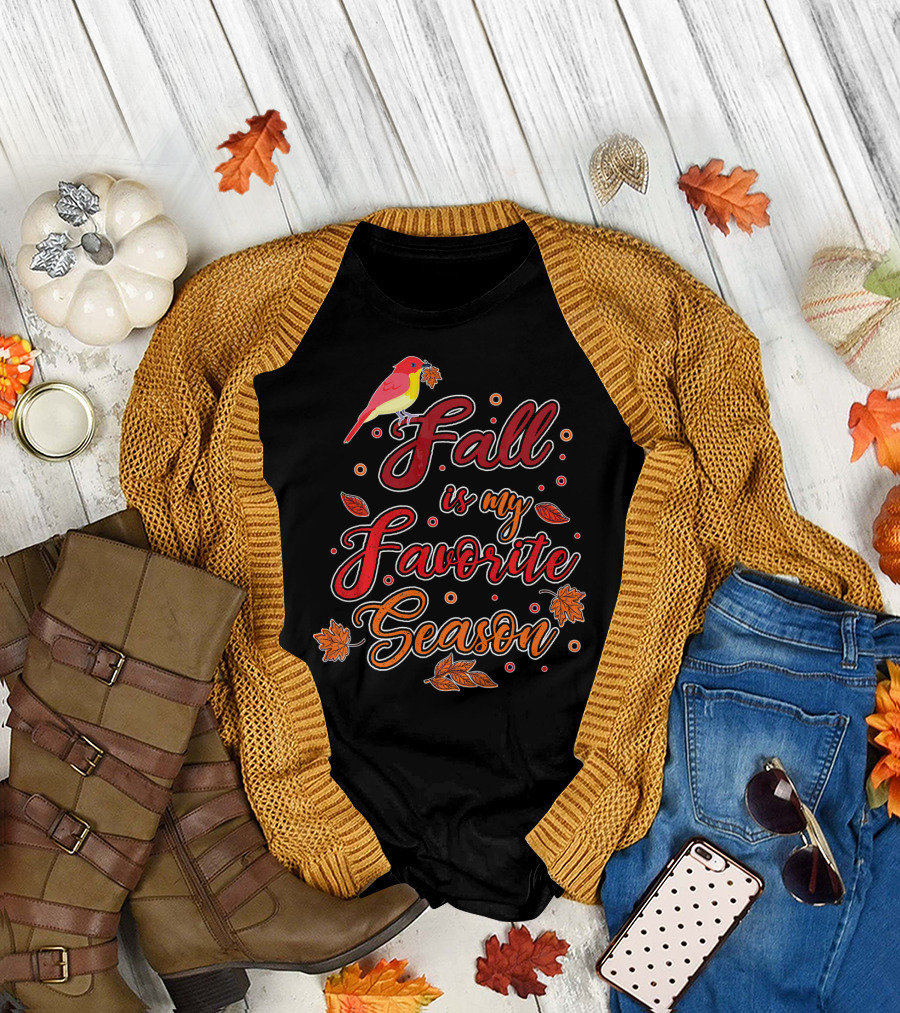 Fall Is My Favorite Season Autumn Harvest Bird and Leaves T-Shirt
