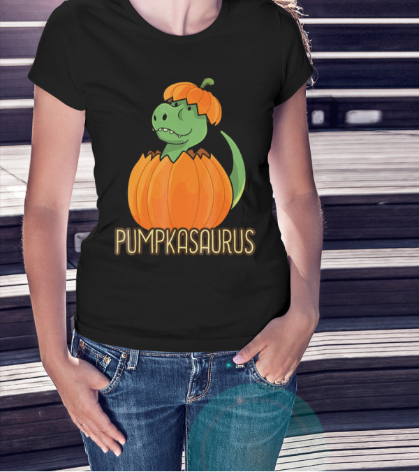 Pumpkasaurus Halloween Thanksgiving Dinosaur In Pumpkin T-Shirt