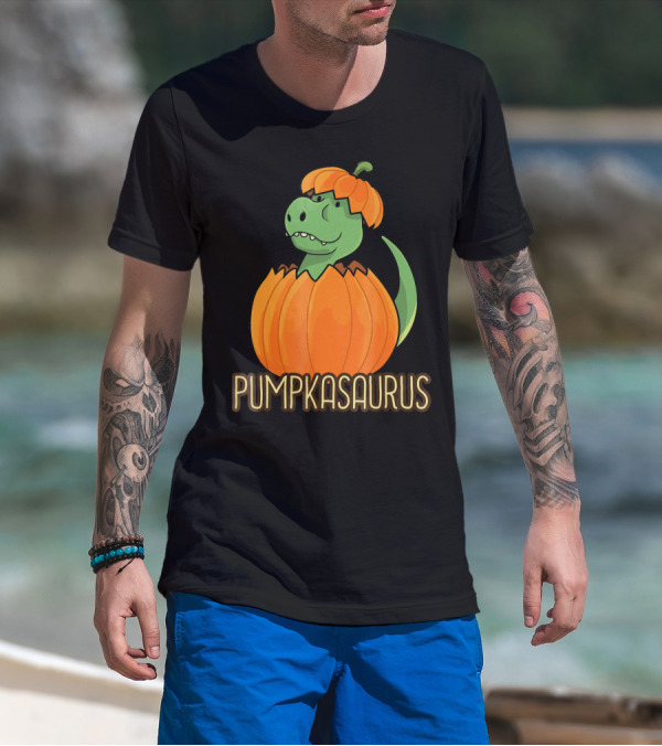 Pumpkasaurus Halloween Thanksgiving Dinosaur In Pumpkin T-Shirt