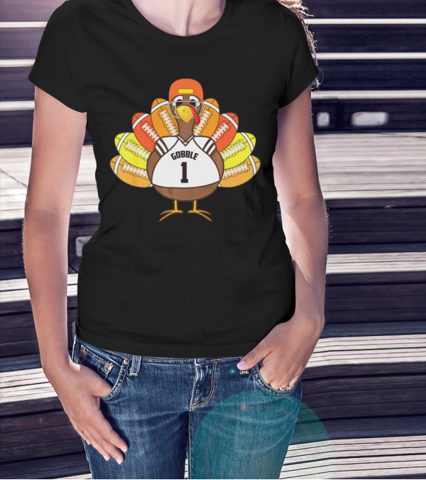 Gobble Thanksgiving Football Turkey Number 1 T-Shirt