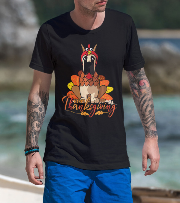 Happy Thanksgiving Funny Great Dane Turkey Costume T-Shirt
