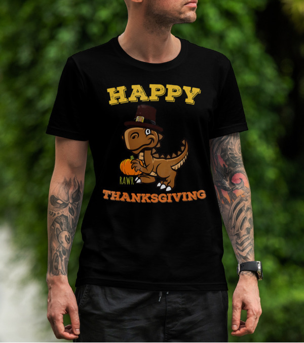 Happy Thanksgiving Dinosaur Pilgrim Rawr T-Shirt