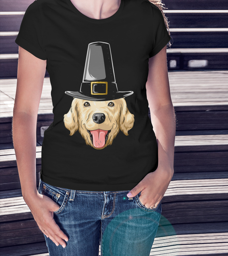 Golden Retriever Thanksgiving Pilgrim Hat T-Shirt