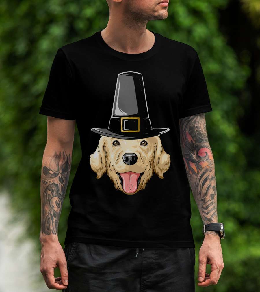 Golden Retriever Thanksgiving Pilgrim Hat T-Shirt