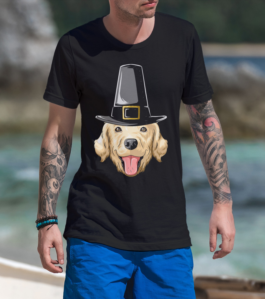 Golden Retriever Thanksgiving Pilgrim Hat T-Shirt