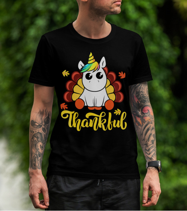 Thankful Thanksgiving Unicorn Turkey Cut T-Shirt
